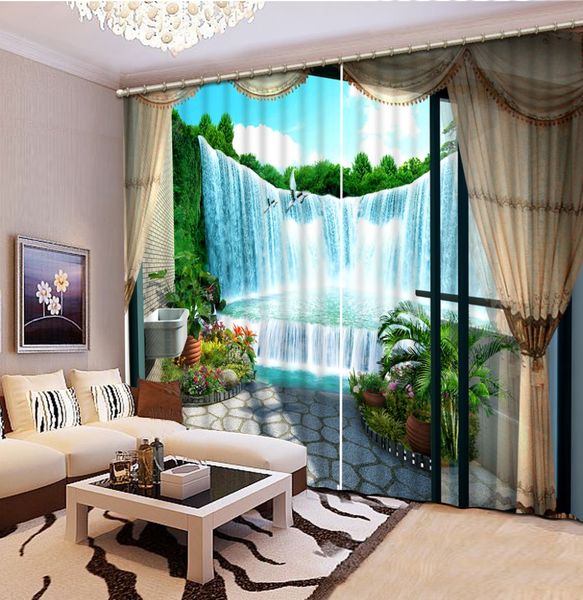 

customize 3d curtain wedding living room bedroom waterfall scenery window curtains printing blackout curtains