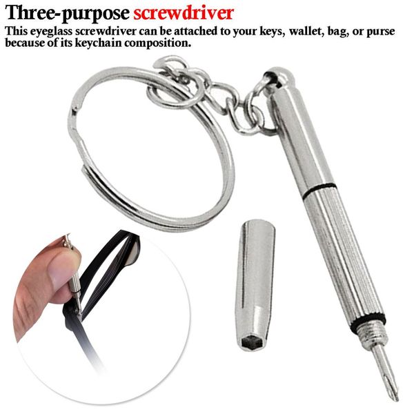

1 aluminum steel eyeglass screwdriver sunglass repair kit keychain practical hand tools 3 in
