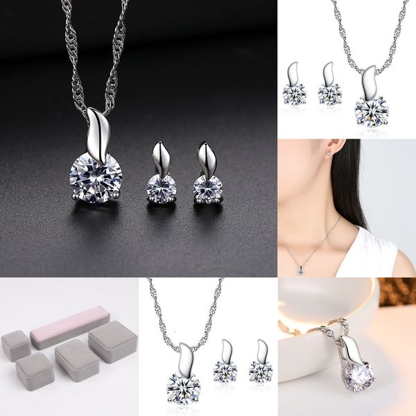 

ear pendant nail fox heart arrow stone necklace earring wedding engagement jewelry set for women design accessories handmade delicate bridal, Silver