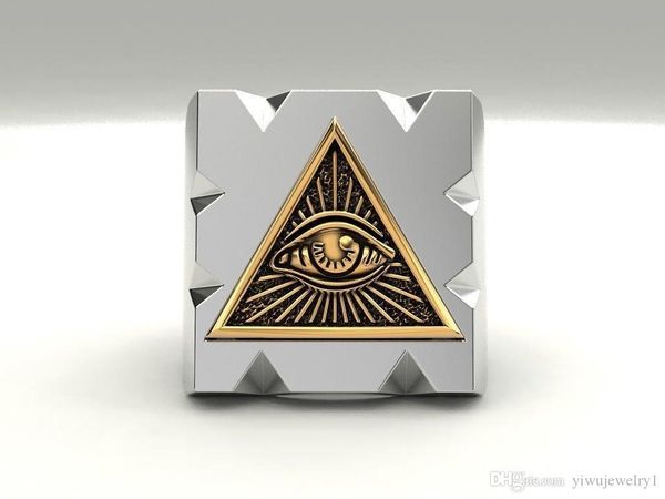 

men's stainless steel masonic ring triangle sun devil eyes ring mens punk ason totem jewelry party jewelry size 6 - 13, Silver