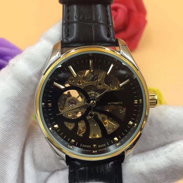 

brand mens luxury watch 40mm business mechanical automatic fashion genuine leather strap wrist watches for men male gift relogios, Slivery;brown