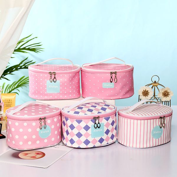 

ins pink portable cosmetic bag women organizer toiletry bags make up box creative cartoon pu handbag alpaca wash gargle