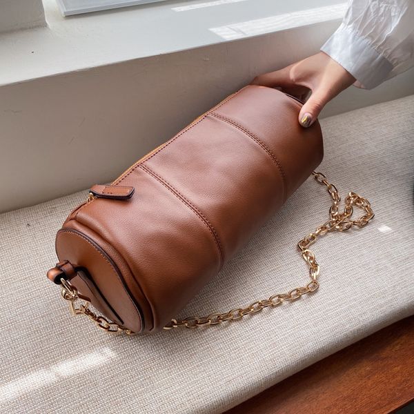 

original design autumn and winter cylinder shoulder bag & chain bucket bag width 29cm height 15cm thickness 14cm