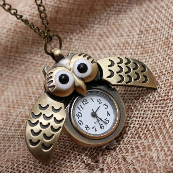 

bronze owl pocket watch flipping creative pocket watch quartz creative hanging table decoration