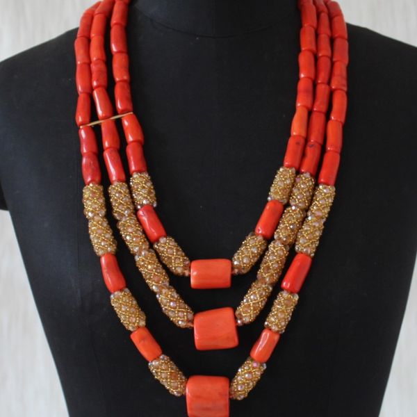 

4ujewelry 12-24mm big coral beads in the middle 3 layers nigerian jewellery set for women african necklace earring set vintage, Silver