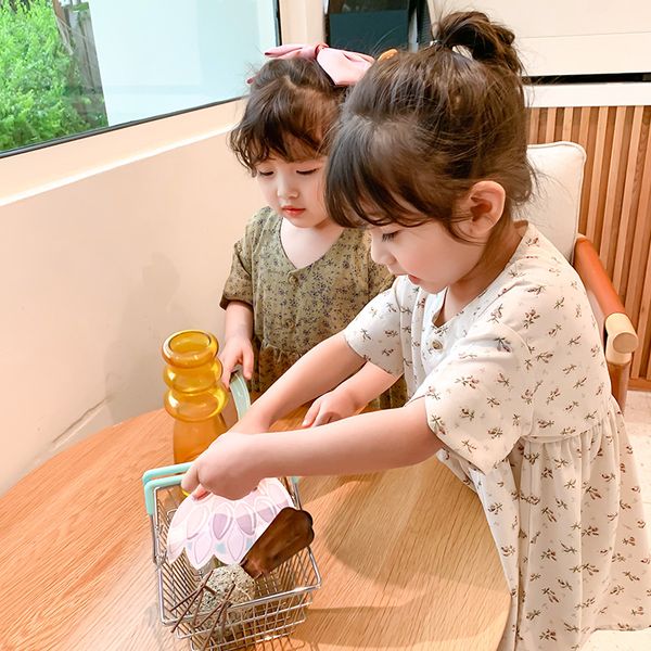 

2020 new summer baby girls floral dress short sleeve cotton kids girls dresses 1-7 years, Red;yellow