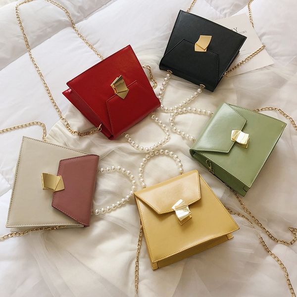 

auau-women messenger bags fashion pearl bags metal gold long chain beautiful package small square