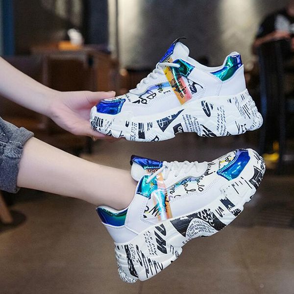 

2020 summer women chunky sneakers platform stretch ladies casual vulcanize shoes woman dad shoes fashion platform sneakers w5 y200424, Black