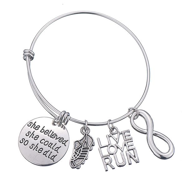 

inspirational series adjusting bracelet live love run engraved bracelet with stainless steel ring, Golden;silver