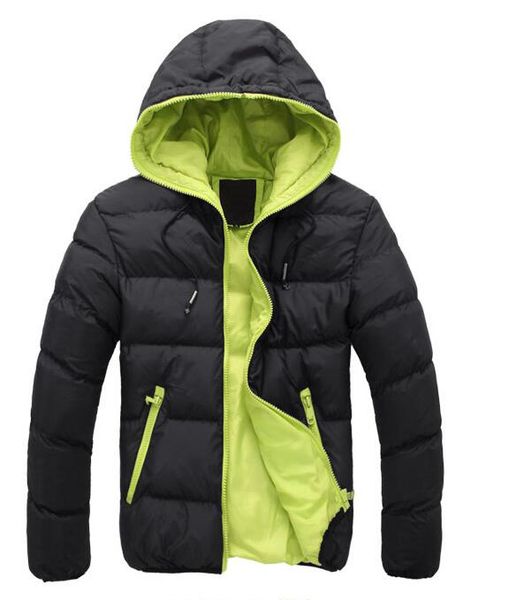 

new 2016 winter men's hooded clothes jackets cotton mens jacket padded warm men's cotton candy color solid down jacket, Black