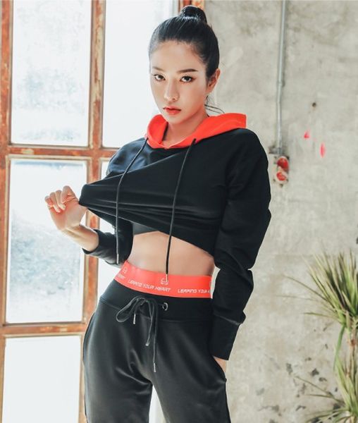 

women tracksuits striped fluorescent color short loose hooded yoga running fitness crop high sportswear three pieces sets, Gray