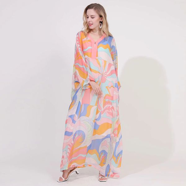 

summer beach loose dresses 2019 v-neck batwing sleeve dress with lining vacation geometric print maxi long novelty dress, Black;gray