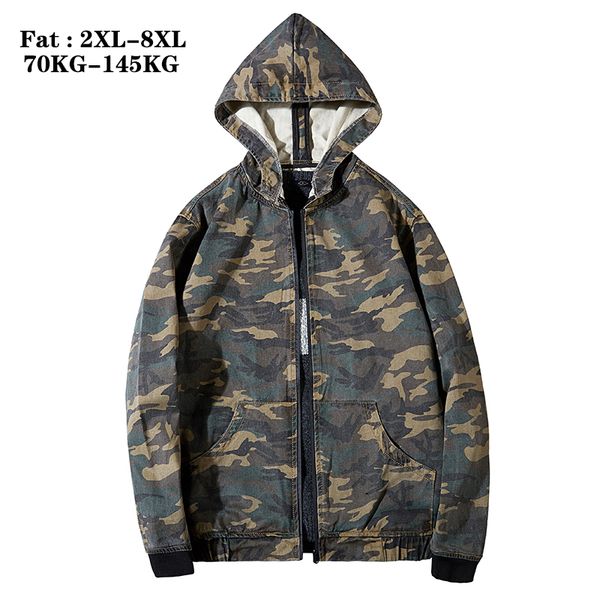 

plus size 8xl spring autumn new fashion camouflage hooded casual coats cotton streetwear fat jackets brand clothes, Black;brown