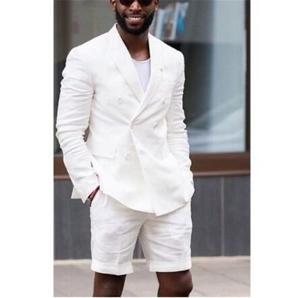 

fashion summer men's suit 2 pieces jacket with short pants set ivory white men suit custom wedding party tuxedo terno men, White;black