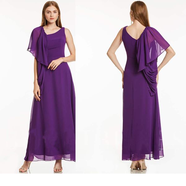 

2020 Deep V Neck Cheap Purple Long Bridesmaid Dresses Chiffon Summer Sleeveless Draped Bridesmaid Formal Prom Party Dresses with Ruffles