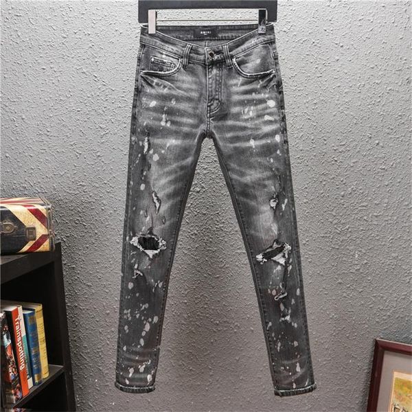 

men designer jeans skinny ripped slim jeans for men hip hop summer fashion motorcycle givency brand biker pants, Blue