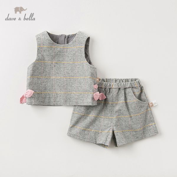 

dave bella autumn baby girls fashion bow plaid clothing sets kids cute long sleeve sets children 2 pcs suit t200413, White