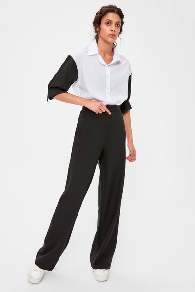 

trendyol black flare pants twoaw20pl0244, Black;white