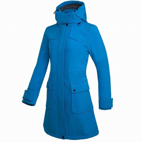 

2018 women female outdoor inner fleece hiking long coat autumn hooded softshell jacket hunting escalada jackets windbreaker jaqu, Blue;black