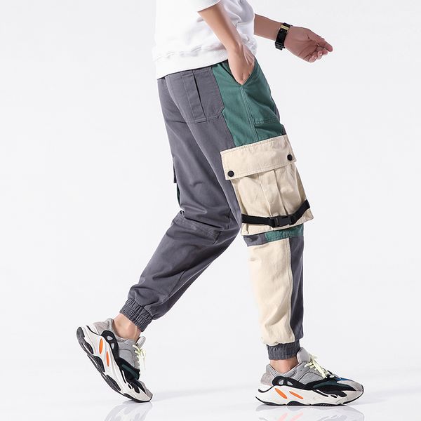 

cotton multi-pockets safari style fashion cargo pants men 2019 autumn hip hop streetwear casual elastic trousers men, Black
