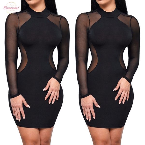 

fashion women lady dresses clothing twill bandage bodycon transparent long sleeve brief party women mini dress, Black;gray