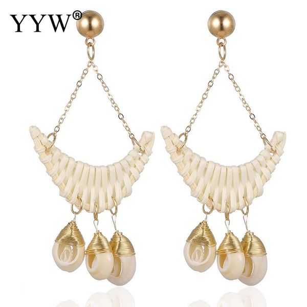 

2019 korean style fashion handmade jewelry rattan drop earrings moon shape personality shell tassel dangle earrings for girls, Silver