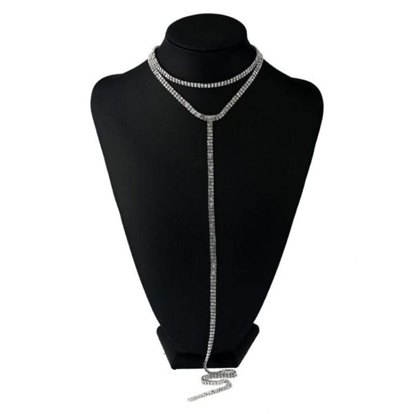 

choker rhinestone necklace 2020 women multi row shiny statement necklaces chokers long pendants chocker, Silver