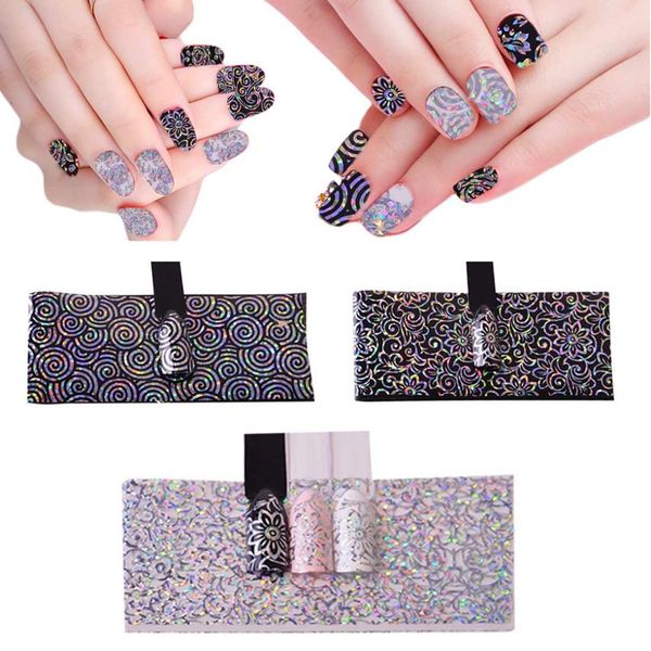 

100cm laser nail foil sticker holographic flower shiny design starry transfer paper manicure nail art decorations, Black
