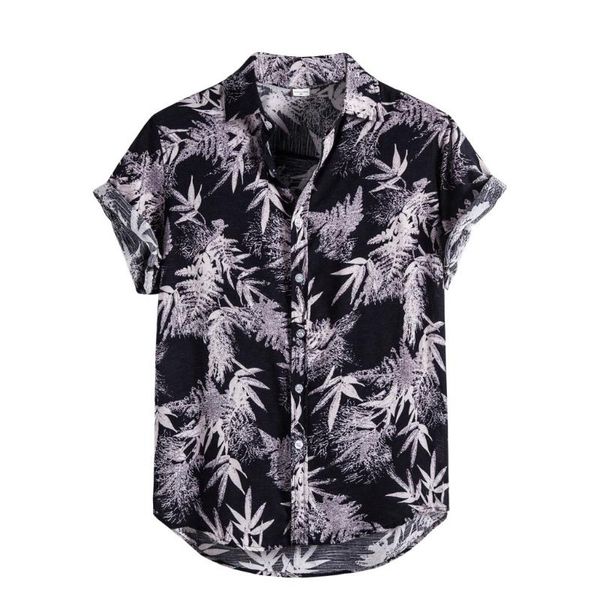 

men summer shirt ethnic linen casual camisa masculina printed beach shirts short sleeve hawaiian shirt, White;black