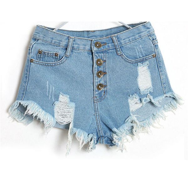 

1pc women vintage high waist soft and comfortable jeans hole short jeans denim shorts l50/0130, Blue