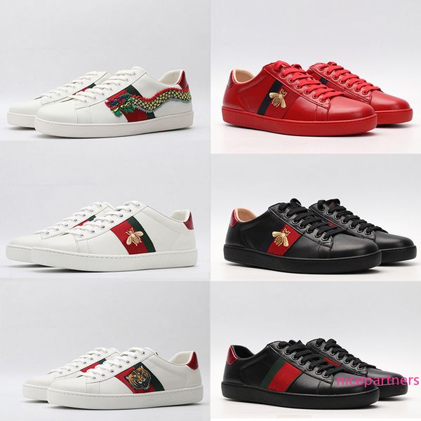 

2020 italy ace luxury designer sneakers for men women fashion triple black white tiger head leather bee chain embroidered casual shoes