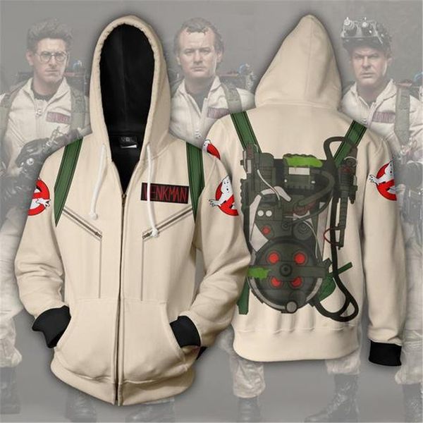 

men's hoodies men ghostbusters spengler 3d printed hoodies casual zipper hoodie cosplay zip up, Black