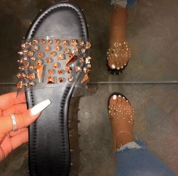 

women rivet summer slippers summer slide sandals slides flats beach slides home slippers slip on women shoes bothe flip flops ing, Black