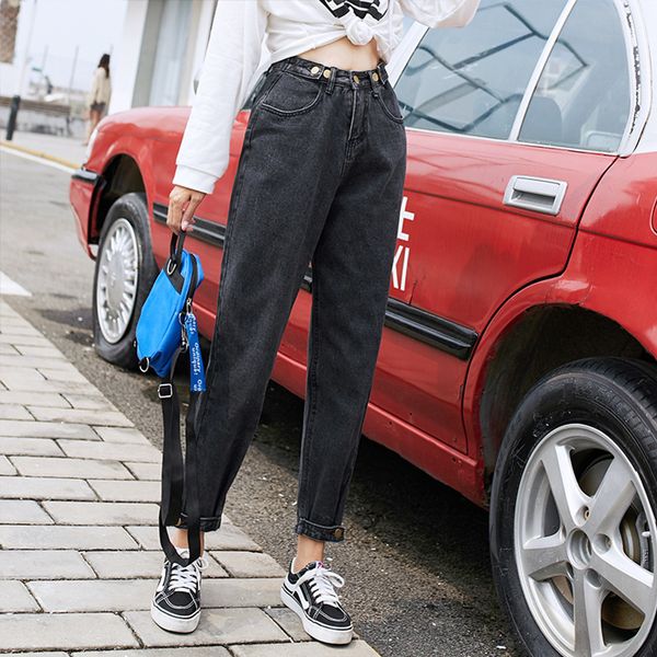 

2020 весна новый стиль без бомб джинсы женские с высокой талией свободного покроя oldpapa талия брюк регулируемые женские мешковатые брюки h, Blue