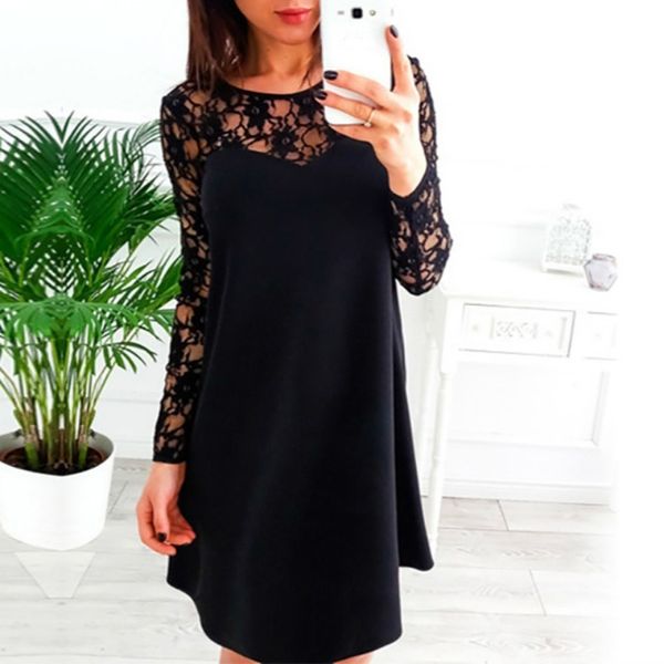 

женская мода платья с длинным рукавом vadim выдалбливают платье кружева лоскутная платье партии сыпучие vestidos de fiesta de noche f18, Black;pink