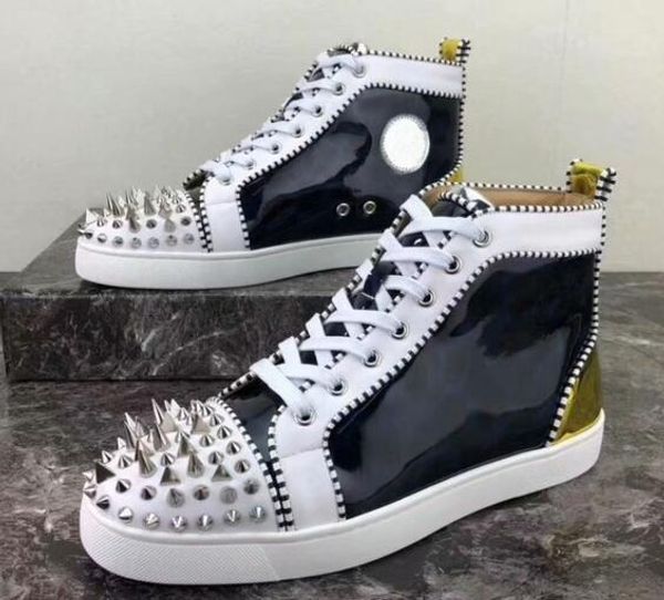 

new high studded spikes casual flats red bottom luxury shoes for men sneakers party designer sneakers lovers flat shoes,wedding shoes, Black