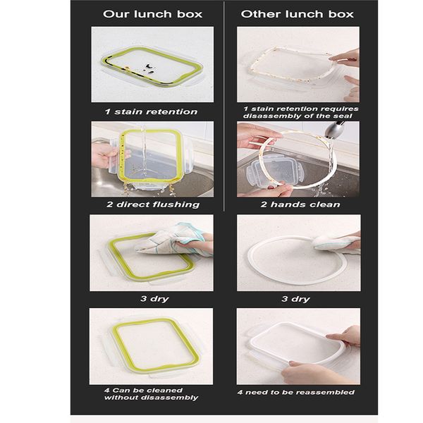 

glass lunch box microwave oven heating refrigerated sealed leakproof food container transparent borosilicate food bento box