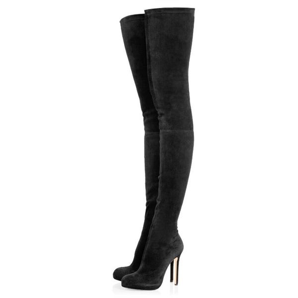 

women shoes platform strech over-the-knee long boots thin high heels women warm shoes fashion round toe thigh boots 35-43, Black