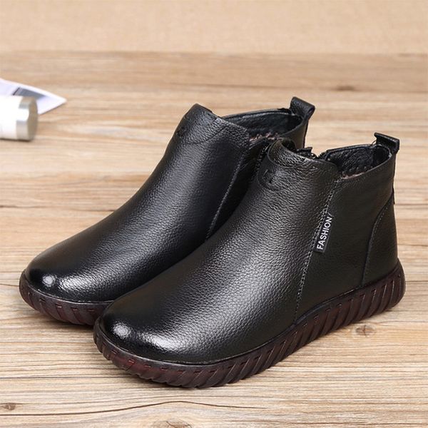 

women ankle boots woman soft pu leather winter warm shoes ladies hook loop casual short boots women's flat comfortable female, Black