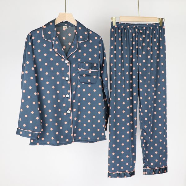 

youest 2020 long sleeves printed women nature silk pajamas, Black;red