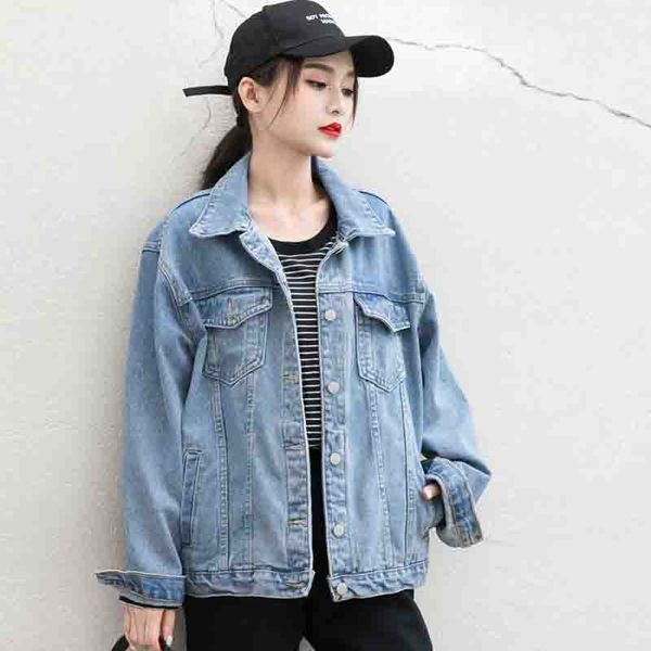 

2019 women plus size denim jacket spring streetwear harajuku vintage loose jean jacket autumn long sleeve basic outerwear, Black;brown