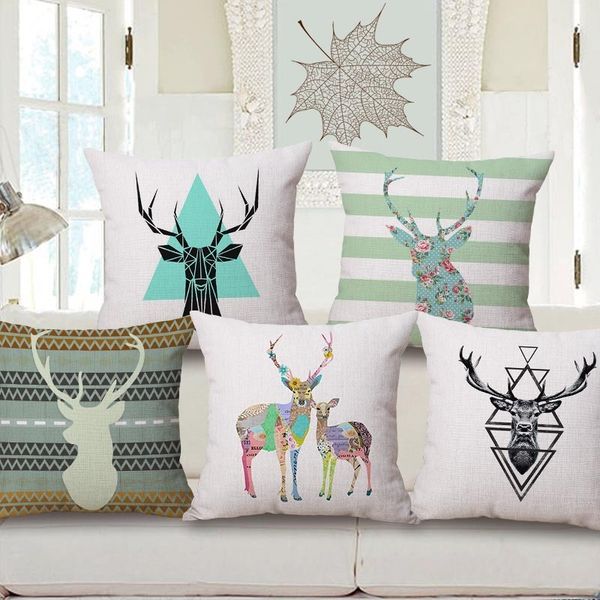 

new pattern deer head hold cotton pillow case european concise sofa cushion