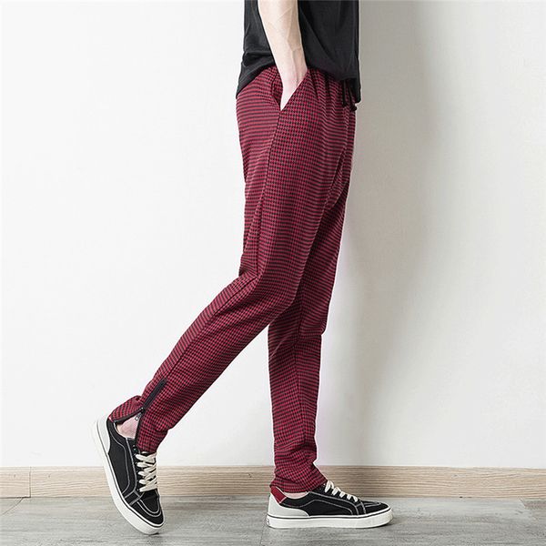 

men causal pants new fashion mens 2018 plaid slacks trousers tracksuits bottoms slim fit casual joggers pencil pants sweatpants, Black
