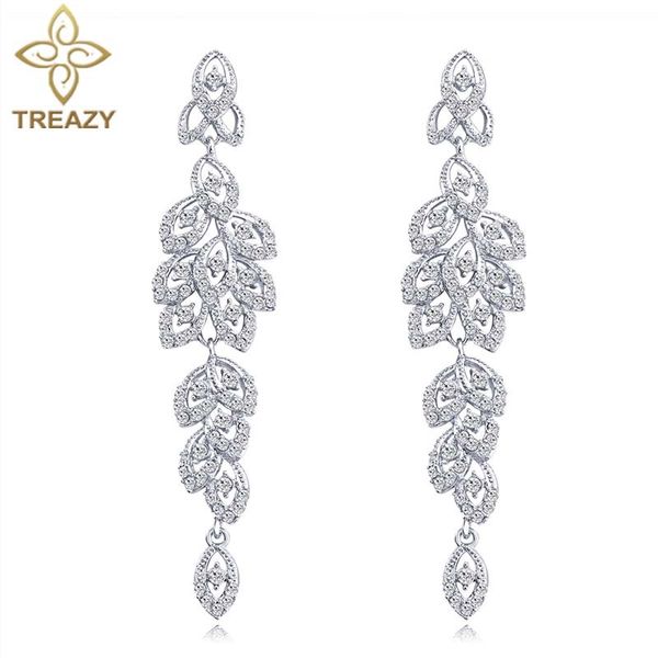 

treazy silver /gold color crystal long earrings elegant hanging leaves bridal dangle earrings women prom wedding jewelry