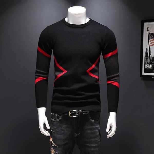 

мужской свитер европейская новая мода самосовершенствование стиль мужской свитер круглый воротник жаккардовая трикотажная одежда 2 цвета, White;black