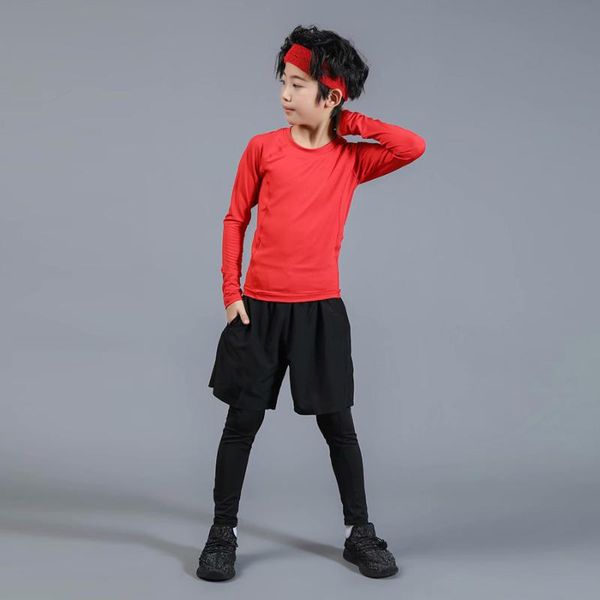 

kids gym clothing fitness tights kids running leggings running compression sets workout jogging suits men sports training, Black;blue