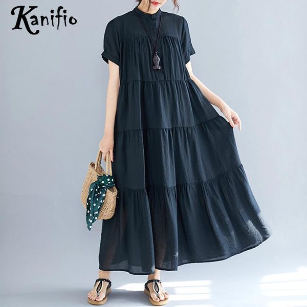 

kanifio plus size women casual loose summer dresses ladies short sleeve maxi long dress female tunic vestidios black 7xl, Black;gray