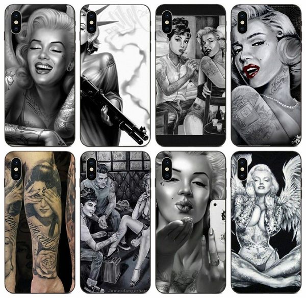

tongtrade] tattoo marilyn monroe audrey hepburn case for iphone x xr xs 11 pro max 8 7 6s 5s plus samsung a730 huawei p30 xiaomi cc9e case