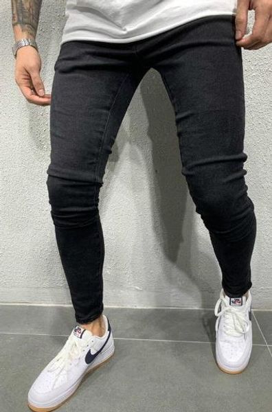 

mens new designer casual washed jeans fashion style slim fit mid waist homme pants, Blue
