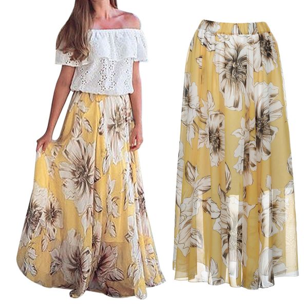 

womail women skirt summer fashion floral jersey gypsy long maxi full skirt beach sun print skirt daily casual 2019 dropship f10, Black